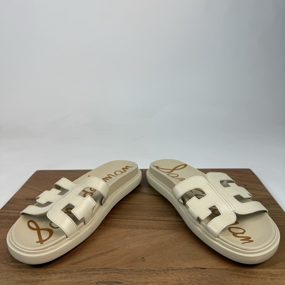 New Womens Sam Edelman Valeri Leather Beige Slides Sandals Size 7.5 M - Picture 3 of 8